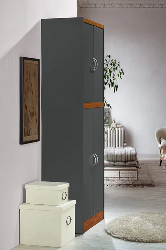 Vista 12 de Hodedah Despensa de cocina de 4 puertas con cuatro estantes, color blanco