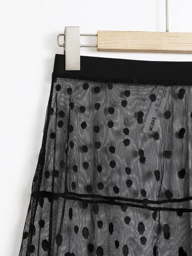 Vista 3 de SheIn Falda larga de malla transparente de cintura alta con purpurina para mujer