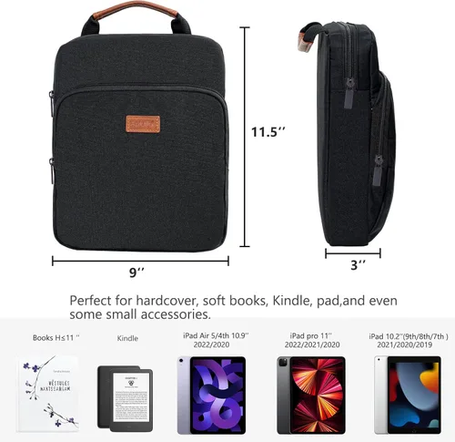 Vista 2 de Aplufine Funda de libro con cremallera, bolsa de libro de 11 x 9 pulgadas, bolsa protectora de libros, funda de libro para amantes de los libros