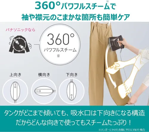 Vista 4 de Panasonic NI-FS570-PN Vaporizador para ropa Modelo de vapor 360 ° oro rosa 100V