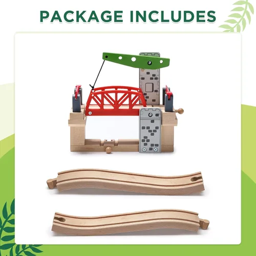 Vista 7 de SainSmart Jr. Juego de accesorios de tren de madera, puente de elevación movible con riel para niños, compatible con Thomas, Brio, Chuggington
