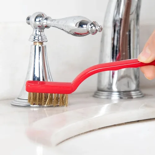 Vista 6 de 3 cepillos de alambre (acero inoxidable/latón/nailon), cepillo de limpieza de cocina con mango curvo, cepillo de limpieza para el hogar, cocina