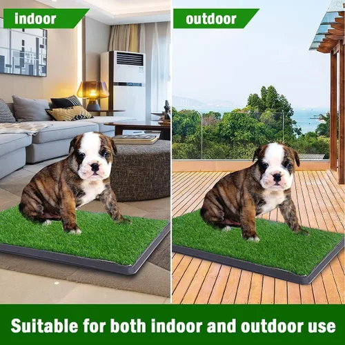 Vista 5 de Hierba para orinal para perros con bandeja grande, almohadilla reutilizable para orina de perro con bandeja, césped artificial para entrenamiento