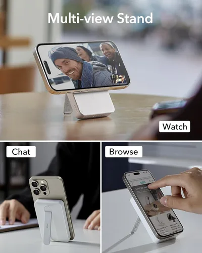 Vista 3 de ESR 5,000mAh Kickstand Wireless Power Bank with USB-C Cable(HaloLock), Compatible with MagSafe Battery Pack, Magnetic Portable Charger for iPhone