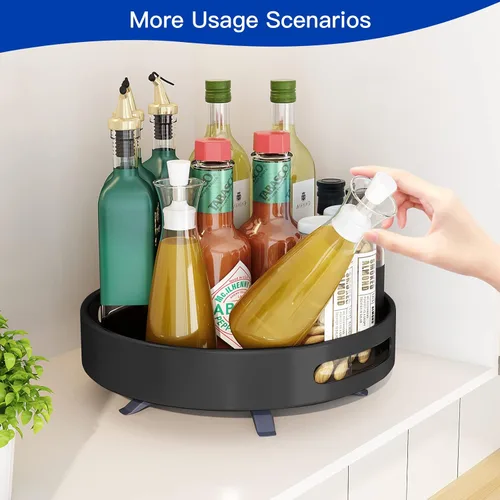 Vista 7 de Lazy Susan Organizer Turntable for Kitchen Cabinet Pantry Bathroom or Countertop with Large Spice Rack Steel (12 Inch, Black)