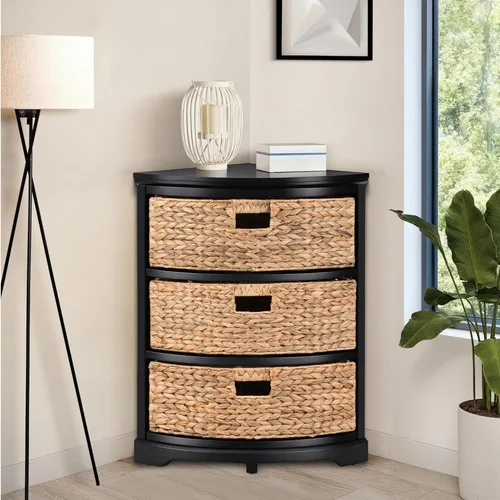 Vista 28 de Hampton Meadows - Armario de almacenamiento de mesa esquinera de 3 niveles en X con 3 cestas de mimbre, nogal