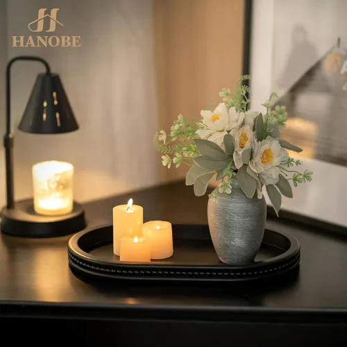 Vista 2 de Hanobe - Bandejas decorativas para mesa de café: Bandeja central ovalada negra de madera para decoración de entrada de casa de campo, bandeja