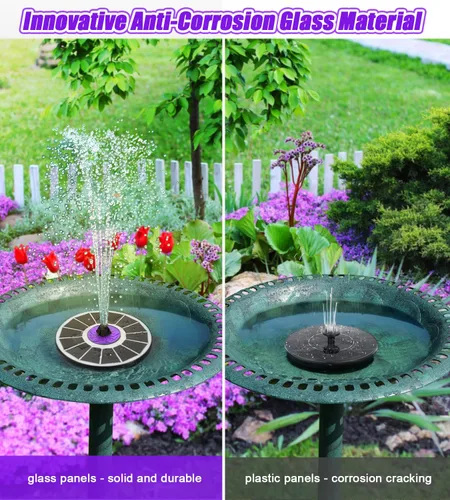 Vista 5 de SZMP Fuente solar mejorada, panel de vidrio 100% y fuente solar, fuentes de baño para pájaros de 3.5 W con flor Panel de vidrio mejorado 2023