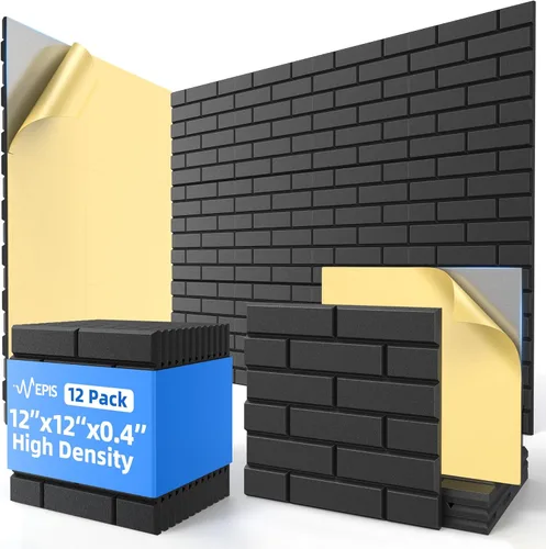 Vista 15 de Paquete de 20 paneles acústicos autoadhesivos, paneles de espuma de alta densidad a prueba de sonido de 12 x 12 x 0.4 pulgadas para paredes, paneles