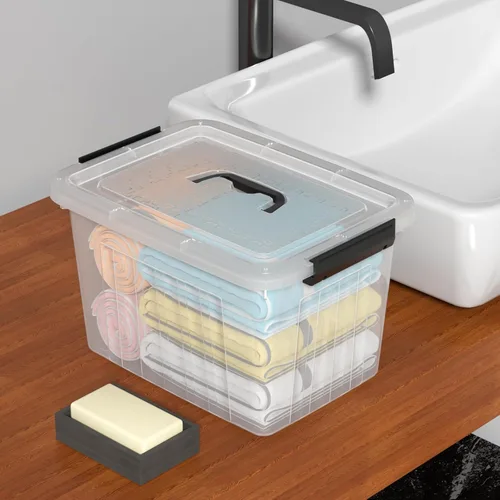 Vista 3 de Sadstory - Contenedor transparente de 12 cuartos de galón con asa, almacenamiento de plástico transparente con tapa, 6 paquetes