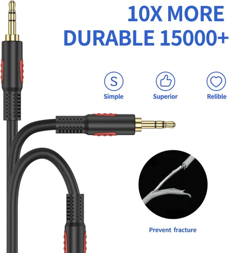 Vista 6 de LDKCOK Cable de audio auxiliar macho a macho de 3.5 mm, 3 pies, cable AUX para auriculares Beats, iPods, iPhones, iPads, equipos estéreo