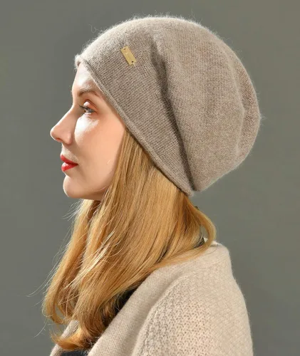 Vista 3 de jaxmonoy Gorro de punto holgado de cachemira para mujer, gorro de invierno suave y cálido de lana para mujer