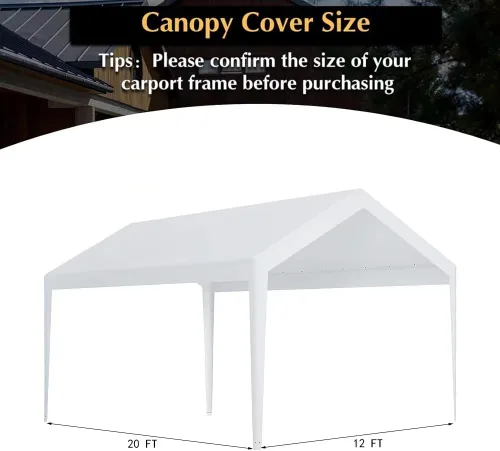 Vista 5 de Cubierta de toldo de repuesto para cochera, cubierta superior de repuesto para estructura de cochera de 12' x 20', tela de 180G PE impermeable