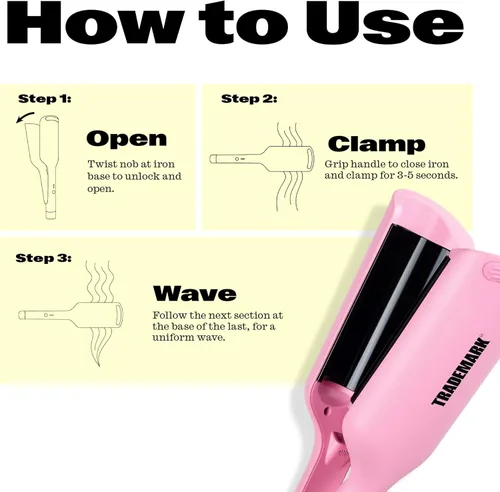 Vista 7 de Trademark Beauty Hair Waver – Ondulador de cabello de doble barril, rizador de ondas de playa, Babe Waves X, rizador de cabello de temperatura Rosa
