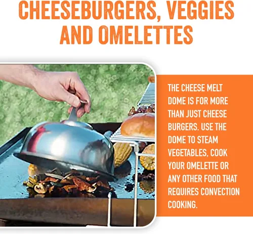 Vista 4 de Yukon Glory™ Cúpula de plancha con termómetro integrado, diseñada para parrillas Blackstone, perfecta para derretir queso, cocinar verduras al vapor