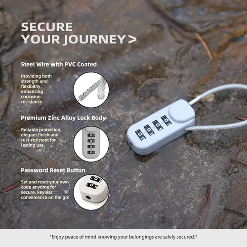 Vista 5 de Candado de combinación pequeña, candados de cable con combinación, candados para casillero, cerradura de cable combinada para equipaje, maleta