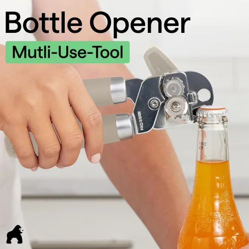 Vista 7 de GORILLA GRIP - Abridor de latas manual de acero inoxidable resistente con borde liso y abridor de botellas, mango suave y cómodo, perilla giratoria