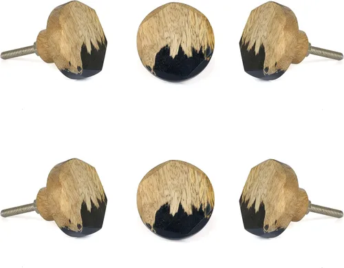 Vista 20 de Perilla Home Juego de 6 pomos de puerta de madera - Pomos decorativos ovalados con incrustación para puerta con mango, elegante adición