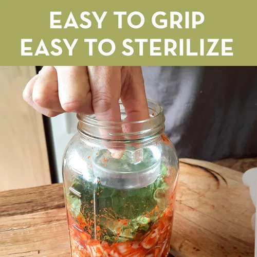 Vista 5 de Pesas de fermentación de vidrio para fermentación Asas de fácil elevación Juego de 4 pesos de pepinillo para frascos de boca ancha