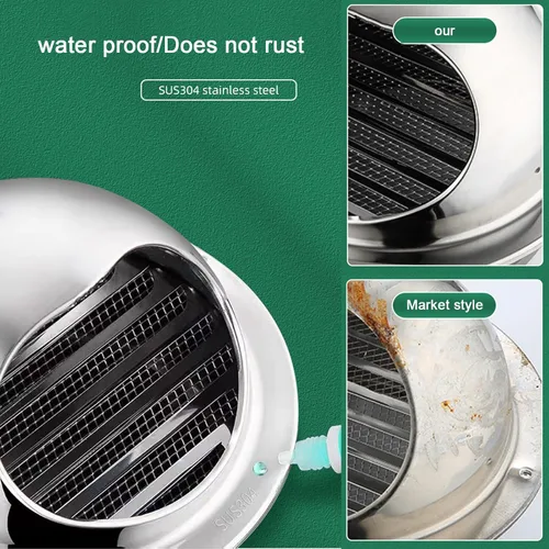 Vista 2 de Tapa de chimenea de acero inoxidable 304, cubierta de salida de ventilación de pared redonda, cubierta de salida de ventilación de baño, cubierta