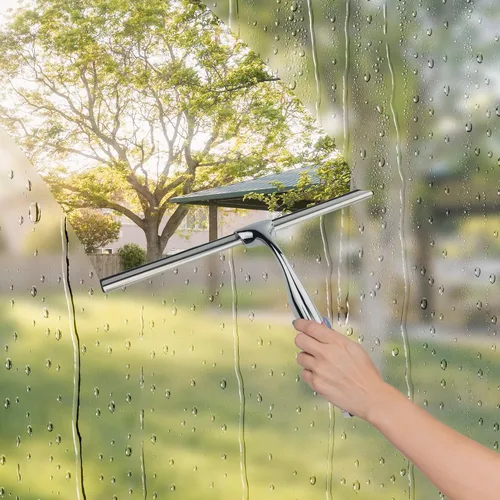 Vista 4 de Escobilla de goma para puerta de cristal de ducha con soporte, hoja de silicona de 10 pulgadas, mango cromado de acero inoxidable, para ventana