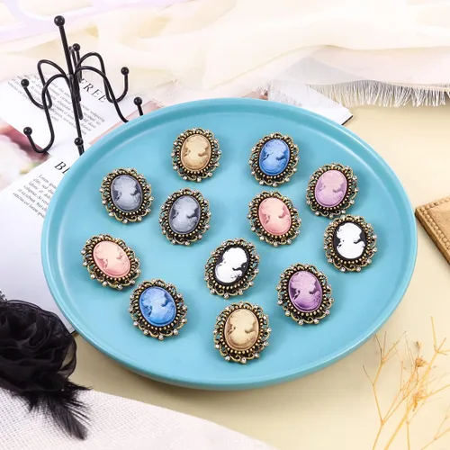 Vista 5 de MEEDOZ Juego de broches de flores de camafeo victoriano de diamantes de imitación multicolor para mujer