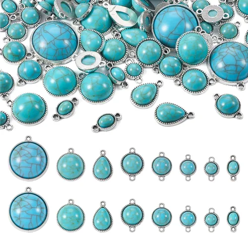 Vista 23 de Craftdady Encantos de turquesa sintéticos colgantes de turquesa para la fabricación de joyas