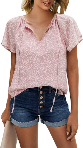Vista 3 de Mansy - Blusas sueltas de verano con cuello en V y estampado floral para mujer