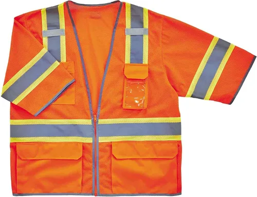 Vista 7 de Ergodyne - Chaleco de seguridad reflectante 24163, ANSI Clase 3, Hi Vis dos tonos, 6 bolsillos de fácil acceso, GloWear 8346Z, lima, S/M