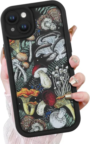 Vista 30 de KANGHAR - Funda negra para iPhone 7/8/SE, diseño de arte de hongos lindo, TPU suave, a prueba de golpes, funda protectora para mujeres y niñas