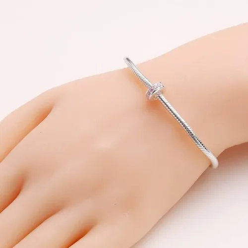 Vista 6 de 925 plata esterlina espaciador encanto grano con CZ transparente para pulseras Pandora Charms