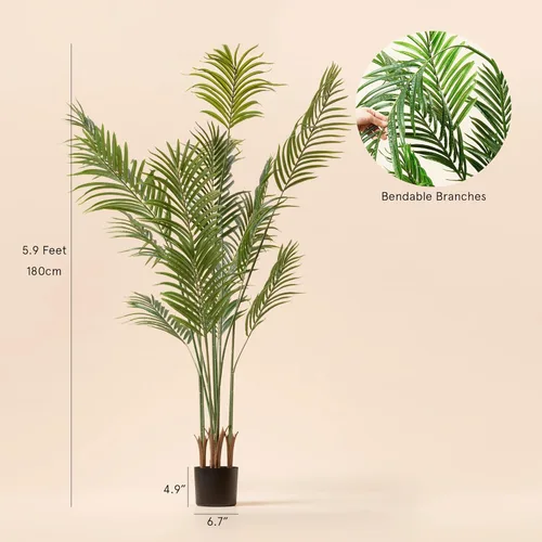 Vista 4 de LA JOLIE MUSE Palmera artificial, planta de palma areca falsa, 5.9 pies, árbol de imitación de seda en maceta, decoración moderna del hogar