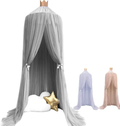 Vista 8 de ESUPPORT Toldo de cama de princesa, cúpula de encaje, mosquitera, tienda de campaña para colgar decoración del hogar, cortinas de red, rincón