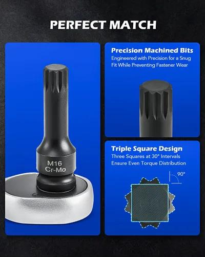 Vista 4 de Orion Motor Tech XZN Juego de Llaves de Vaso de Espiga Cuadrada Triple, 8 piezas de 1/2" de Impacto, Juego de Llaves de Vaso de Espiga Cuadrada