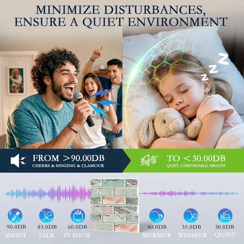 Vista 4 de Paquete de 12 paneles acústicos, paneles autoadhesivos con patrón de ladrillo 3D a prueba de sonido para paredes, paneles decorativos de pared