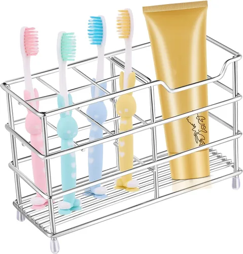 Vista 2 de Clomigger Soporte para cepillos de dientes, soporte para cepillos de dientes para baño, soporte de cepillo de dientes y pasta de dientes de acero