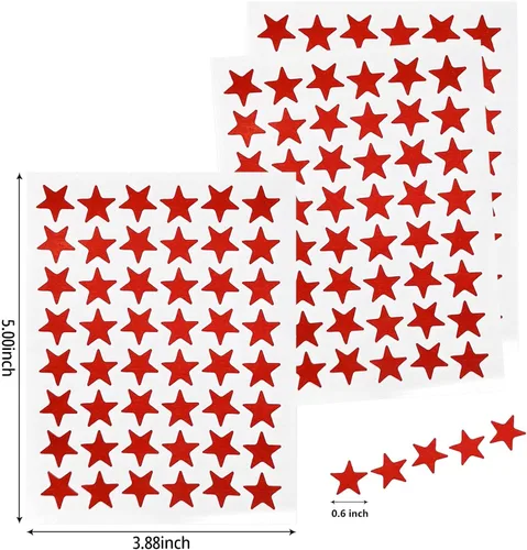Vista 3 de Paquete de 960 20 hojas de calcomanías de estrella roja, calcomanías de recompensa de 0.6 pulgadas de diámetro para niños, cara, tabla de Rojo