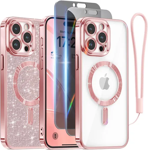Vista 68 de Meifigno Funda diseñada para iPhone 16 de 6.1 pulgadas, [tarjeta con purpurina y correa de muñeca] [compatible con MagSafe] Protección completa