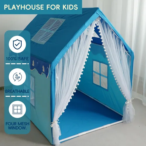 Vista 3 de RONGFA Play Tent for Kids,Indoor Outdoor Playhouse with Windows,Children Tent Girls Boys Playhouses with Carry Bag (Blue-SX)