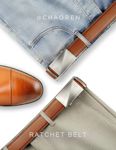 Vista 2 de CHAOREN Cinturón de cuero con trinquete para hombre, ajuste personalizable, estilo sin esfuerzo (1.378 in)