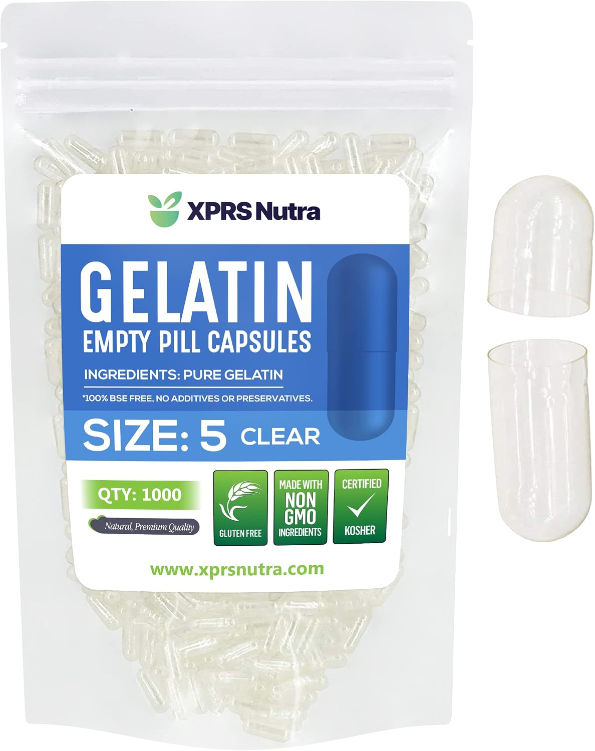 1. XPRS Nutra Cápsulas vacías tamaño 5 – 1000 cápsulas de gelatina vacías transparentes muy pequeñas – Pastillas de relleno de cápsulas de bricolaje