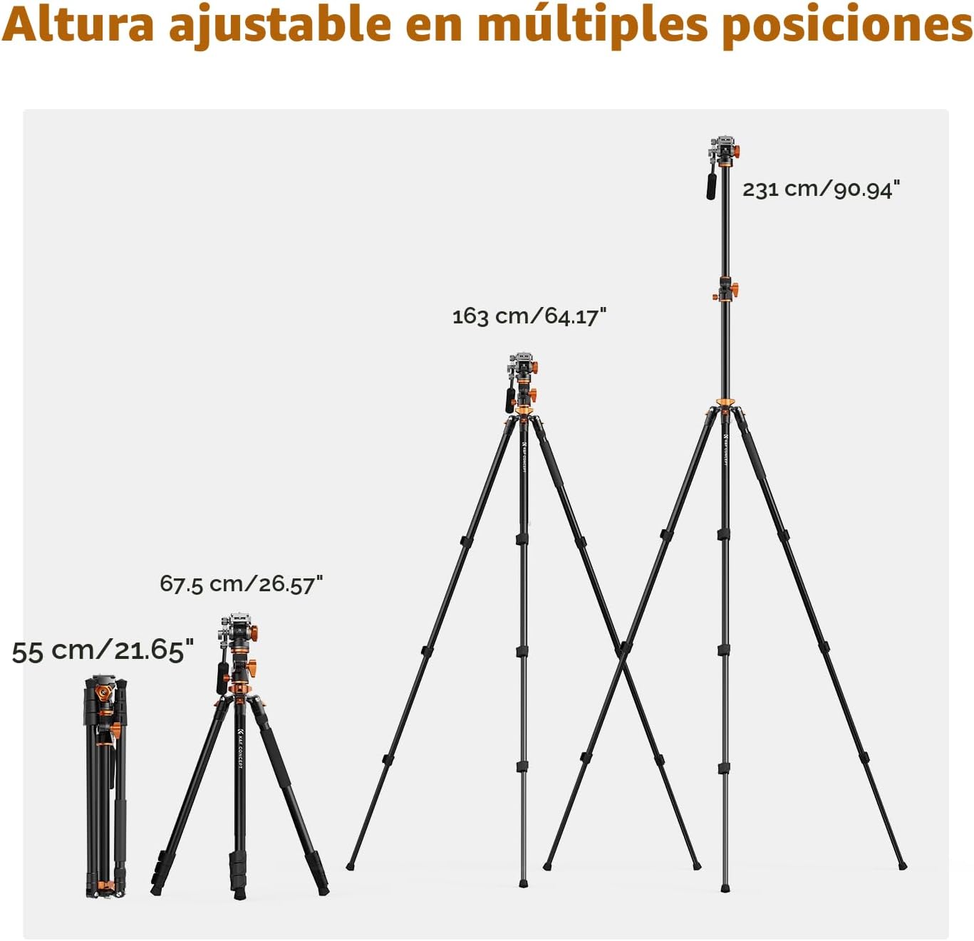 2. K&F CONCEPT Trípode horizontal de la cámara de la cabeza fluida de 90