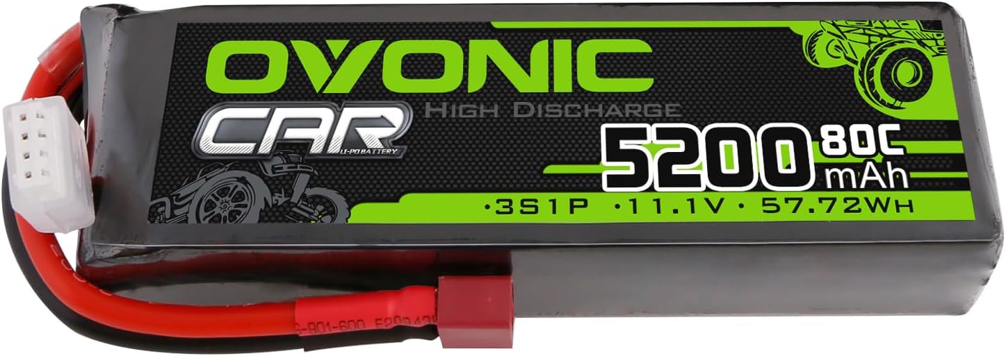 9. OVONIC 3S Lipo Battery 5200mAh 11.1V 80C Batería RC con conector T estilo Dean para coches RC, barco, camión, helicóptero, avión de carreras, modelos