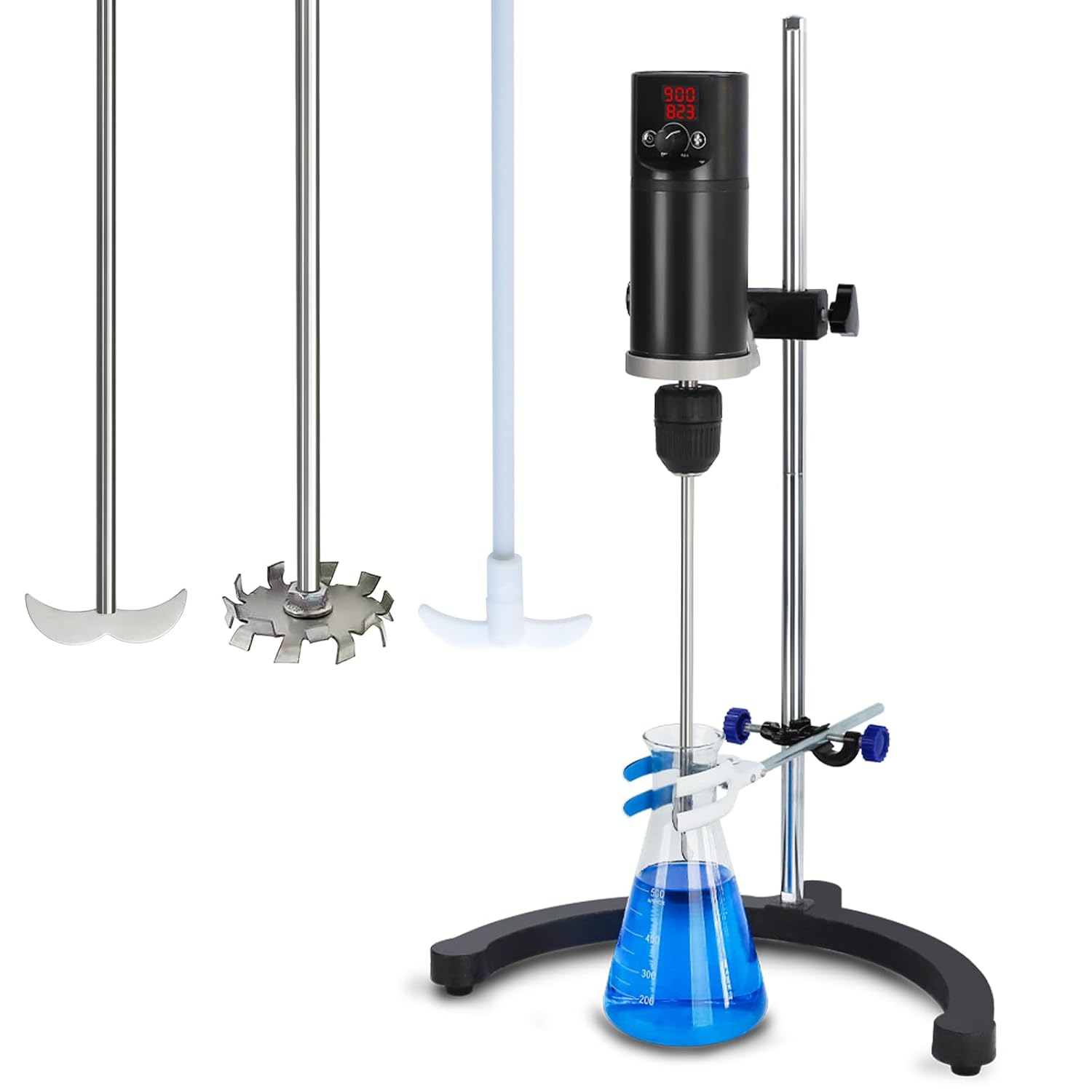 3. Agitador eléctrico Max.40L 160W 100-2000RPM 10000mPa.s LCD Mezclador de laboratorio digital LCD Tiempo y velocidad ajustable Equipado con tres tipos
