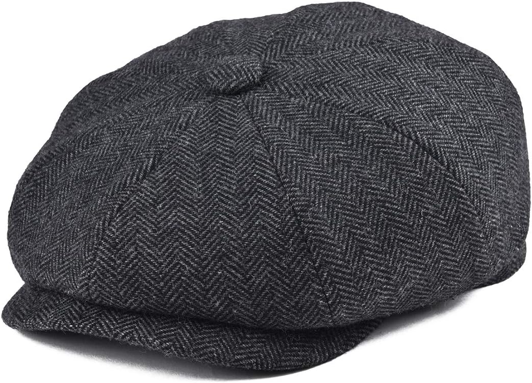 1. BOTVELA Gorra plana Newsboy de mezcla de lana de 8 paneles para hombre