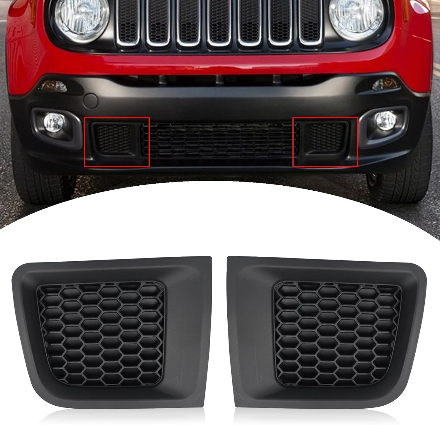 1. 1 par de rejillas de inserción para el parachoques delantero con cubierta de bisel de reemplazo para Jeep Renegade 2015-2018 Sport Latitude