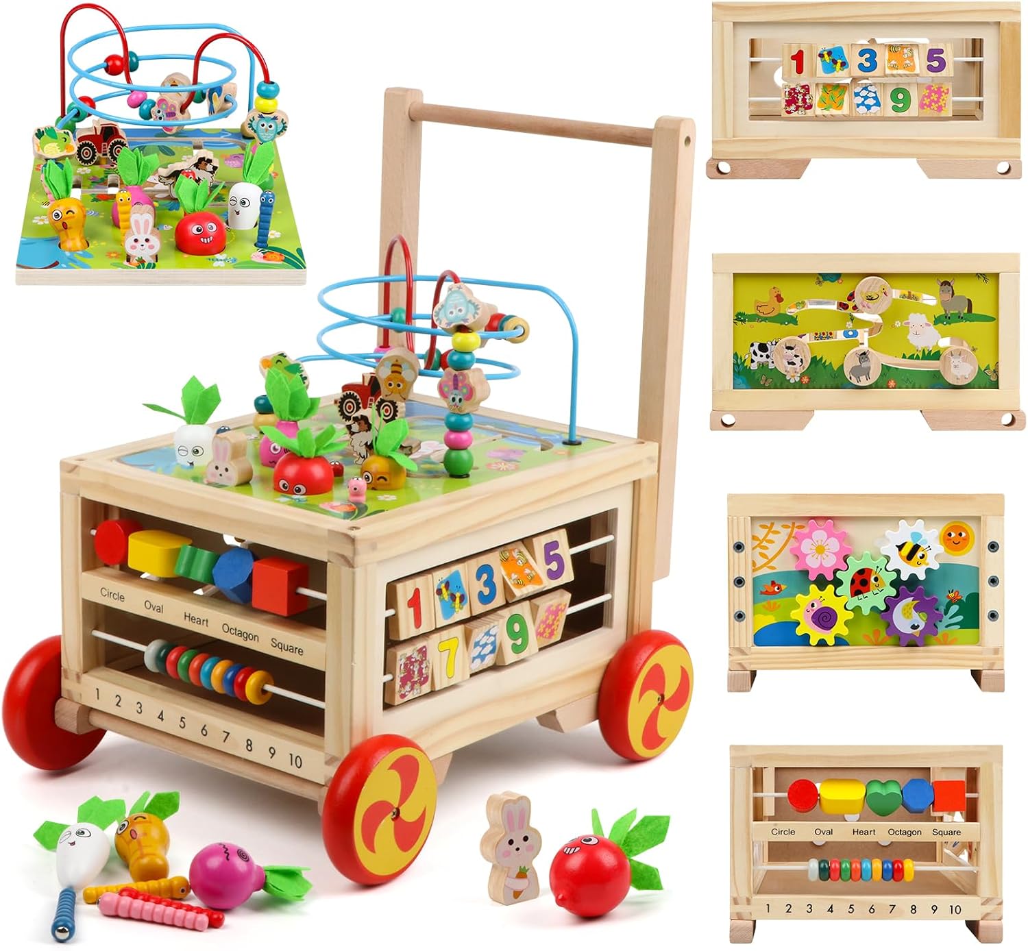 2. Cubo de actividades de madera 7 en 1, juguete Montessori, juguete educativo multipropósito de aprendizaje para bebé niño pequeño niño de 1+ año