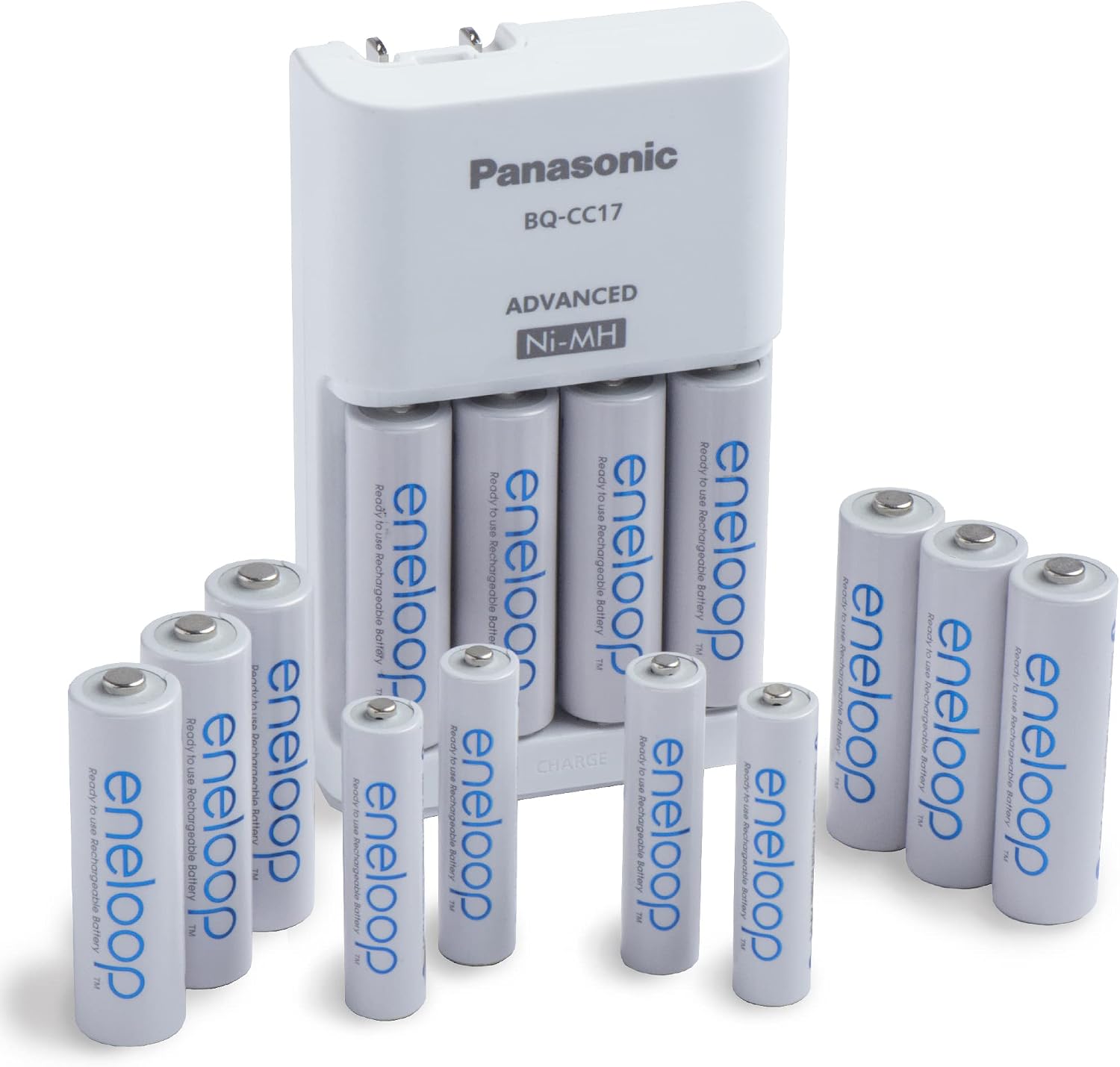 15. Panasonic Paquete de energía de baterías recargables eneloop; 10AA, 4AA y cargador de batería individual avanzado