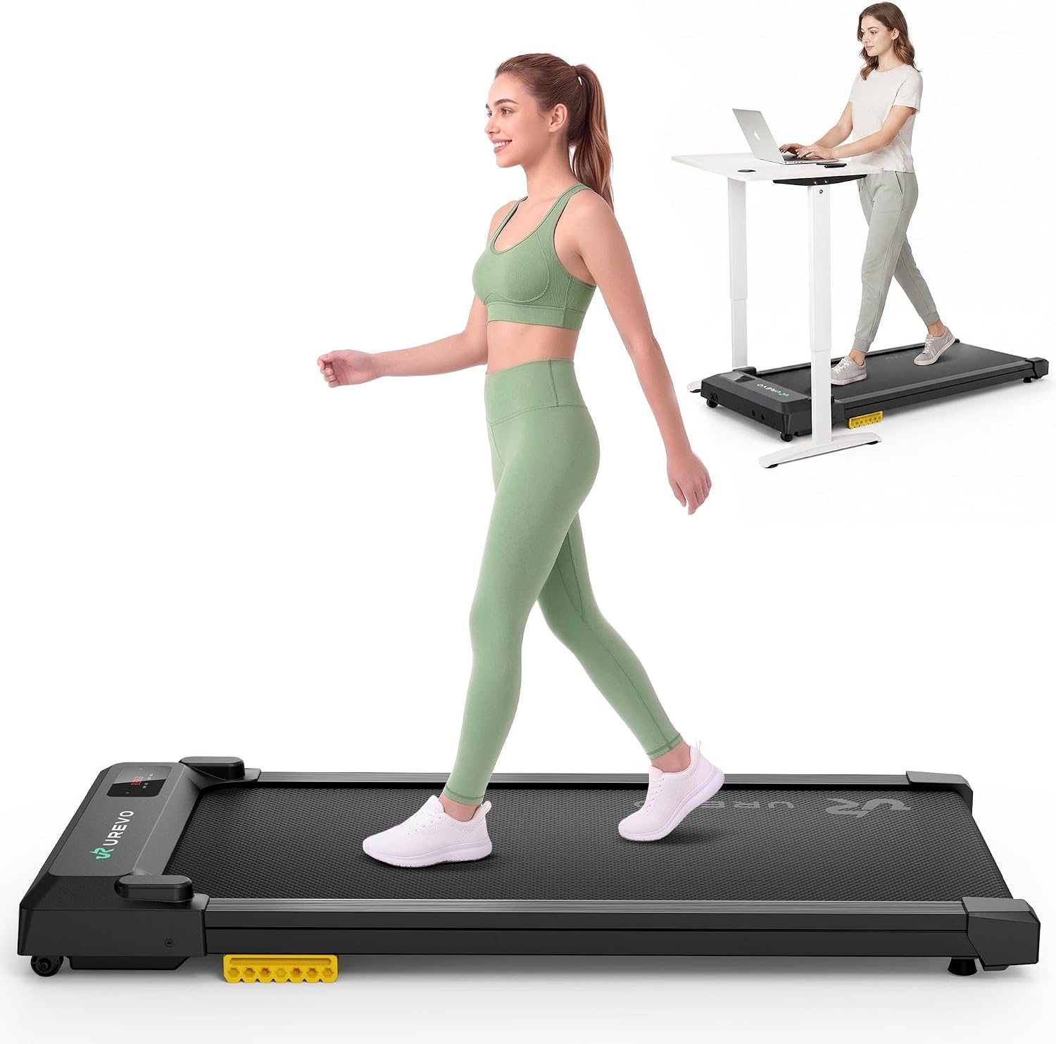 10. UREVO Smart Walking Pad, Compact Under Desk Treadmill with Double Shock Absorption, Quiet Operation, Workout APP with Track Insights and MIIT Mode