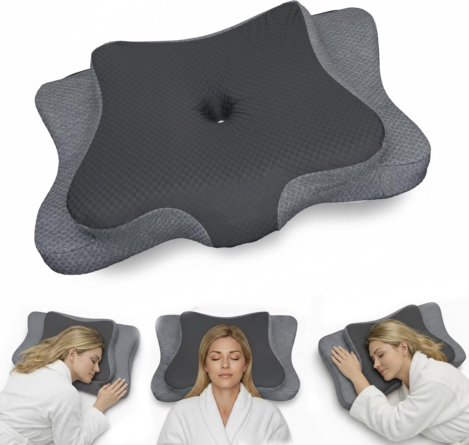3. Almohada cervical cervical para dormir – Almohada cervical de espuma viscoelástica refrescante para personas que duermen de lado y de espalda – Gris